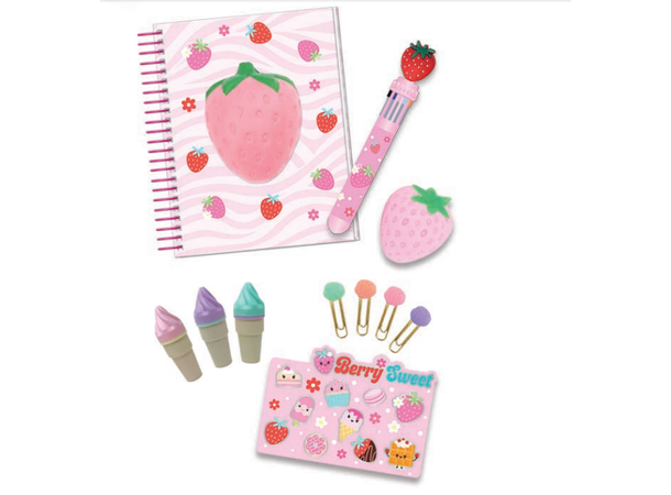 SKRIVESETT M/SQUISHY JORDBÆR HOT FOCUS STRAWBERRY 